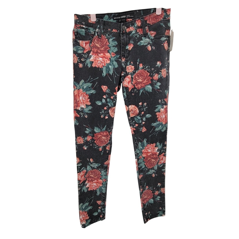 NEW Big Star Alex Mid Rise Skinny Jeans Vintage Rose Floral Print Womens 27